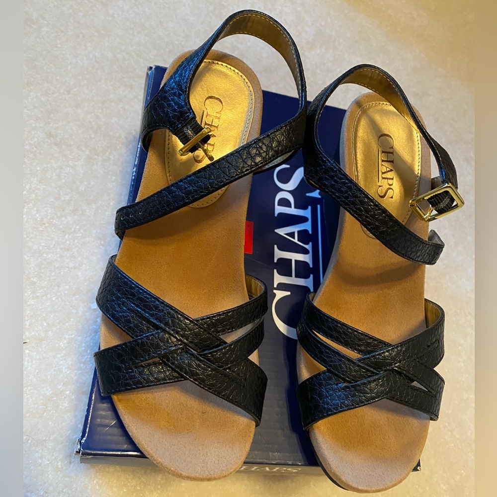 Chaps Black Wedge Sandal
